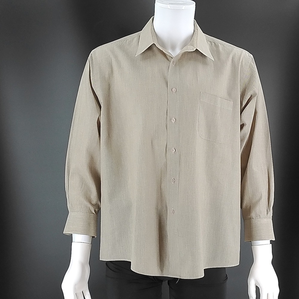Pierre Cardin Mens Tan Micro Stripe Button Down Shirt 17-17.5 32/33 Tailored KR